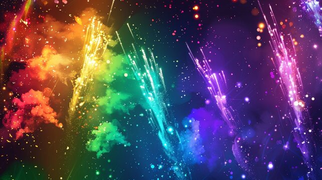 Colorful Nighttime Pride Festival Fireworks Display for Promotional Design and Posters