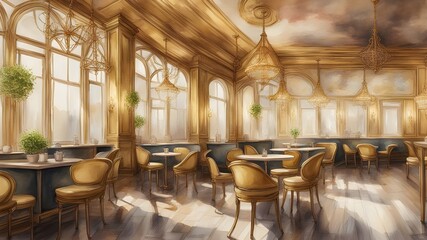 Fototapeta premium cafe with gold wooden style
