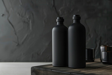 Minimalist service bottles in matte black modern and sleek aesthetic