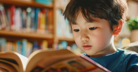 Enthusiastic Child Engaging with Interactive Storybook for Reading and Comprehension Activities