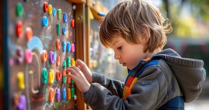 Engaging Young Minds: Child Learning Letters and Numbers on Tactile Board