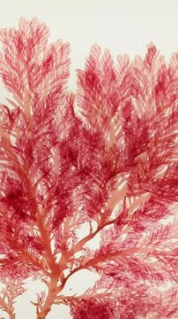 Red seaweed or rhodophyta branch vertical video. Red algae.