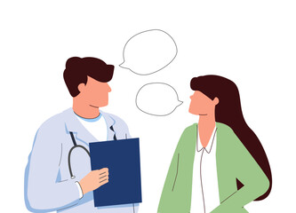 Doctor consulting patient. Healthcare consultation on medical prescription. Practitioner with document, clipboard