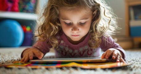 Young Girl Engaging in Interactive Learning on Tablet with Educational App for Early Education
