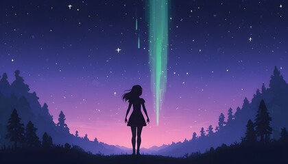 Silhouette of a Girl Gazing at the Stars