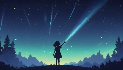 Celestial Girl on Hill with Starry Sky 