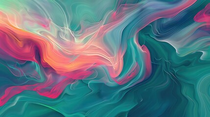 Obraz premium Teal to pink gradient abstract painting, dynamic and energetic with flowing wave patterns. Color gradient ombre