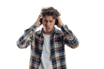 Man Holding Hands Over Ears isolated on transparent background