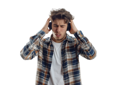 Man Holding Hands Over Ears isolated on transparent background