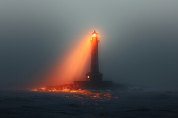 Fototapeta premium Abstract image of a lighthouse with its beam forming geometric patterns, against a white background,