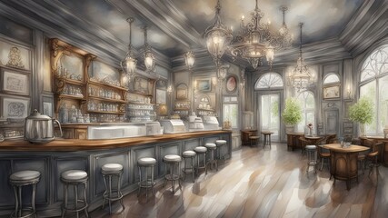 cafe with silver wooden style