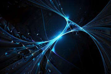 Abstract blue on black background texture. Dynamic curves ands blurs pattern. Detailed fractal graphics. Science and technology concept. Generative AI