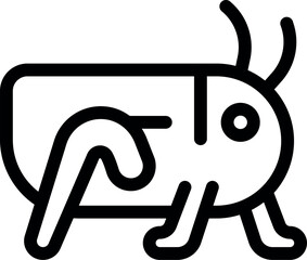 Black and white line drawing of a cricket insect standing on its legs with its feelers raised