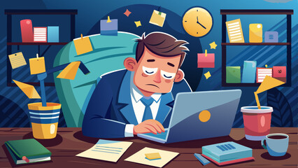 Fototapeta premium Tired businessman exhausted, a lazy and unproductive young man dozing off. 