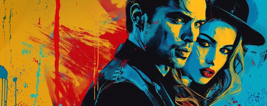 Retro movie poster in pop art style, with dramatic scenes, bold typography, and vivid colors, capturing the essence of classic cinema