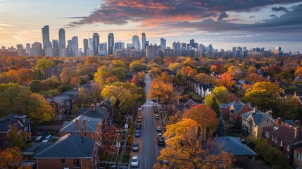 Naklejka premium Aerial Bayview Ave. and Rosedale in Autumn, Toronto, Canada