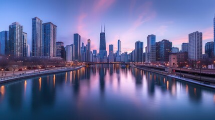 Fototapeta premium Chicago River and Cityscape