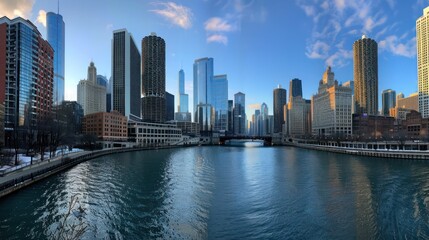 Naklejka premium Chicago River and Cityscape