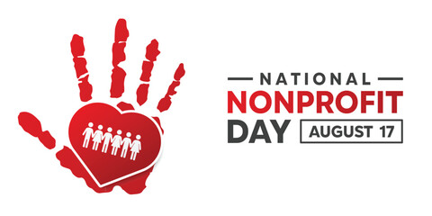 National Nonprofit Day. Heart, hand and people icon. Great for cards, banners, posters, social media and more. White background.