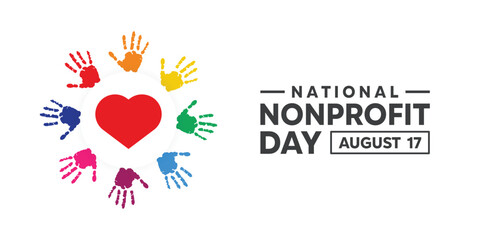 National Nonprofit Day. Heart and hand. Great for cards, banners, posters, social media and more. White background.