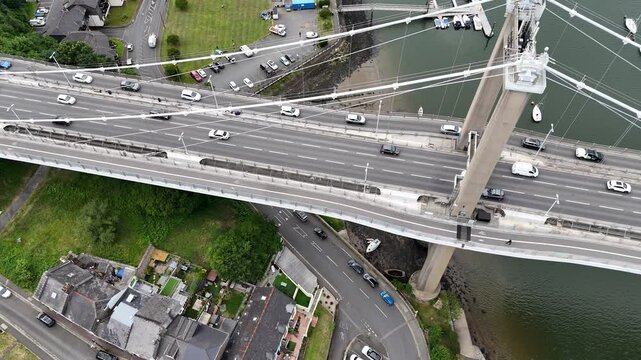Tamar Bridge suspension bridge and Royal Albert Bridge over the River Tamar, Saltash and Plymouth