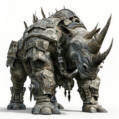 Fototapeta premium A giant armored rhino, covered in spiked and layered armor, menacing look