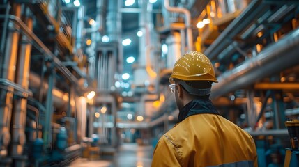 Workers Monitoring Complex Industrial Processes in a Refinery Industry Concept