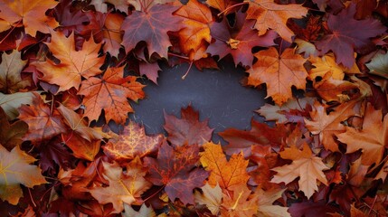 Fototapeta premium Autumn Leaves on Dark Background