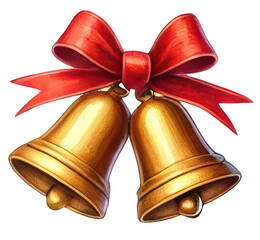 Two golden bells tied with a red bow. A festive image perfect for Christmas, holidays, or celebratory occasions.