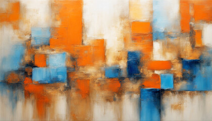 Abstract art piece featuring vibrant orange and blue blocks, creating a dynamic and modern visual experience, watercolor painting