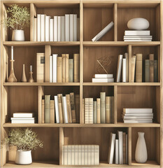 shelves with books isolated on white background