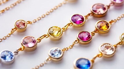 set gold necklaces with round gemstone 