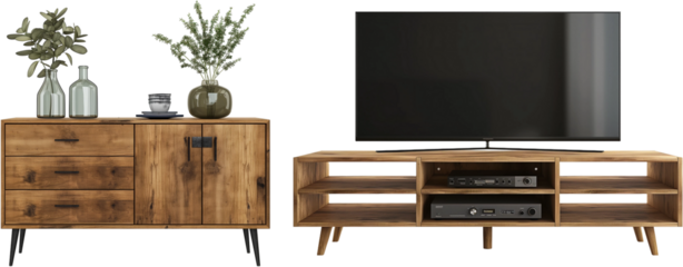 tv stand and a flat screen isolated on white background