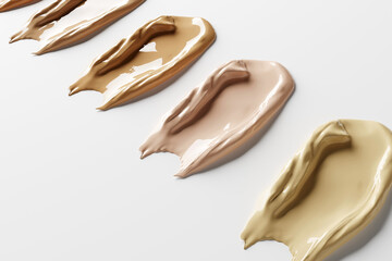 A variety of foundation shades are arranged in a straight line, 3d render