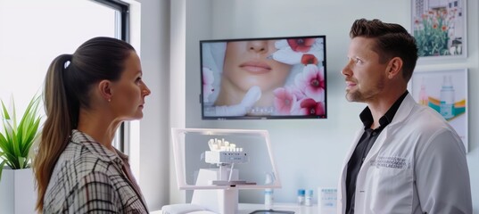 Fototapeta premium Professional Botox Consultation in Modern Dermatology Clinic for Informed Patient Care