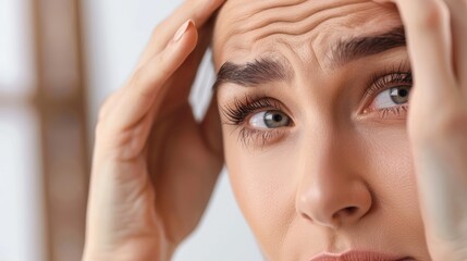 Fototapeta premium Patient Examining Smooth Forehead After Botox Injections for a Youthful Appearance