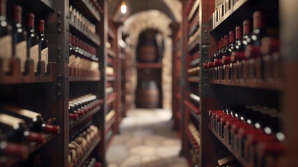 Obraz premium Bottles in the traditional wine cellar underground.