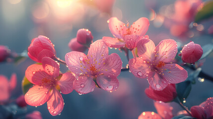 Spring design of blossoming fruit trees with beautiful branches of flowers. spring summer background with bright beautiful flowers