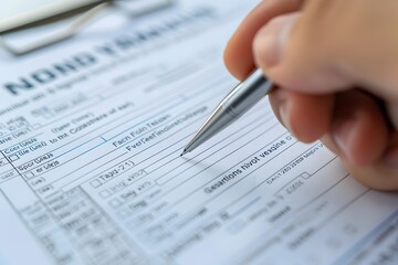 Obraz premium Detailed Insurance Application Form Being Thoroughly Filled Out on Office Desk with Copy Space