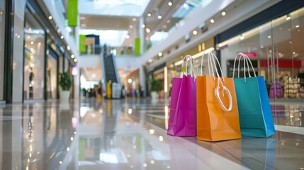 Naklejka premium colorful shopping bags with background in a shopping center
