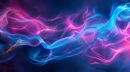displays a vivid abstract background featuring flowing, neon-colored waves of pink, purple, and blue, set against a dark backdrop. The swirling lines create a sense of movement and energy