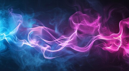 Obraz premium displays a vivid abstract background featuring flowing, neon-colored waves of pink, purple, and blue, set against a dark backdrop. The swirling lines create a sense of movement and energy