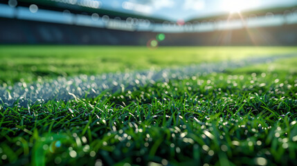 Naklejka premium Soccer field in a soccer stadium. depth of field. ray tracing