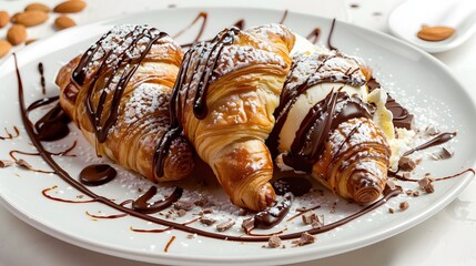 croissant with chocolate, white background