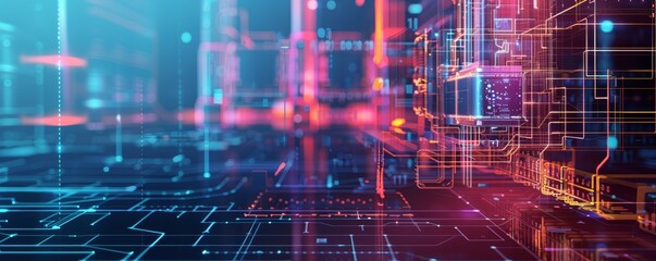 A vibrant digital background featuring futuristic technology with glowing circuits and abstract data flow, perfect for modern tech presentations.