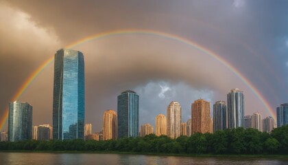 Fototapeta premium Rainbow in the sky over the city