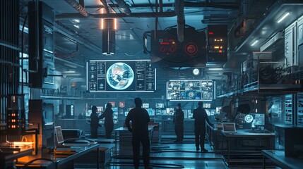 Futuristic Control Room with Earth Display