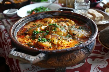 Fototapeta premium Fish stew on table riblja corba