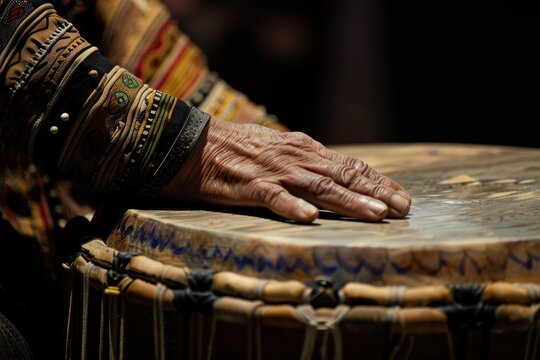 Focused on man s hand playing Orion reed drum