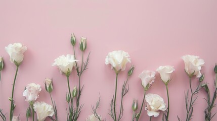 Eustoma flower border on pink background card template with space for text